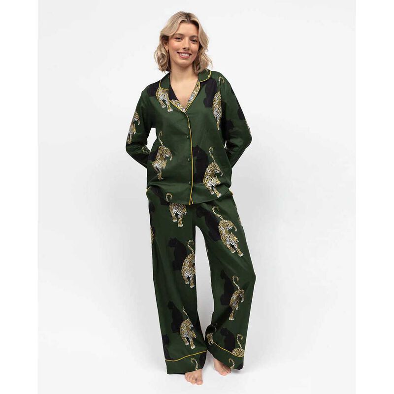Cyberjammies Olive Leopard Print Wide Leg Pyjama Bottoms image number 2